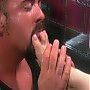 man licking girls feet